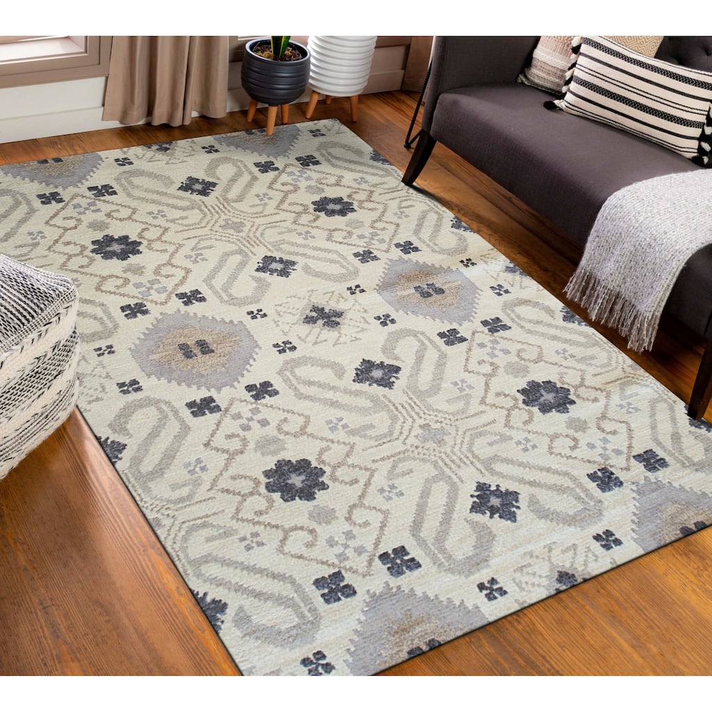 Gray Traditional Geometric Oushak Area Rug - Elegant and Timeless Design - 6' x 9'
