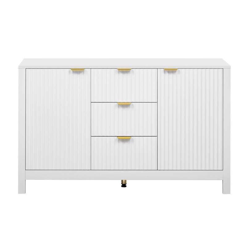 Sideboard with Wave Design - 3 Adjustable Shelves, 3 Drawers & Soft-Close Doors, Storage Console Table with Metal Handles