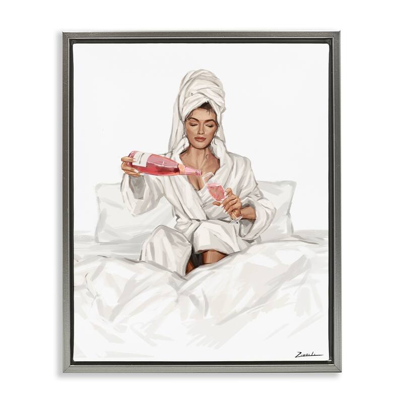 Stupell Pouring Rosé Wine in Bed Framed Floater Canvas Wall Art Design By Ziwei Li - 17 x 21 - Grey