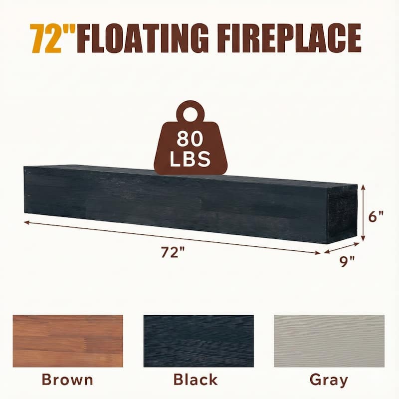 50LBS Capacity Rustic Wood Wall-Mounted Floating Shelf