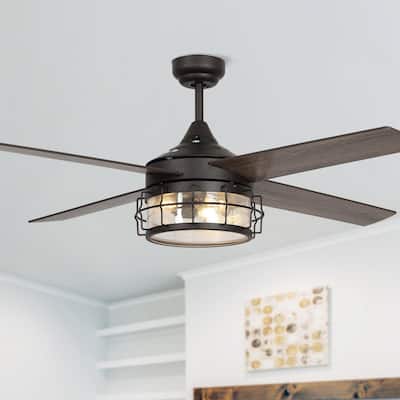 Metal/Wood 4-Blade 52-inch Ceiling Fan with Remote - N/A