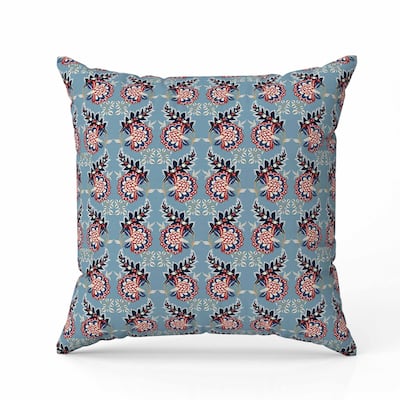Botanical Bouquet Faux Suede Reversible Throw Pillow Blue and Red