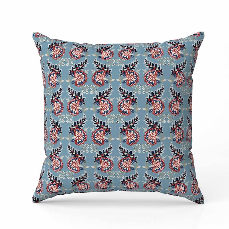 Botanical Bouquet Indoor/Outdoor Reversible Throw Pillow Blue and Red