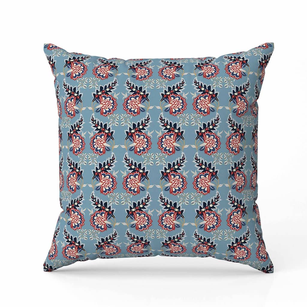 Botanical Bouquet Indoor/Outdoor Reversible Throw Pillow Blue and Red