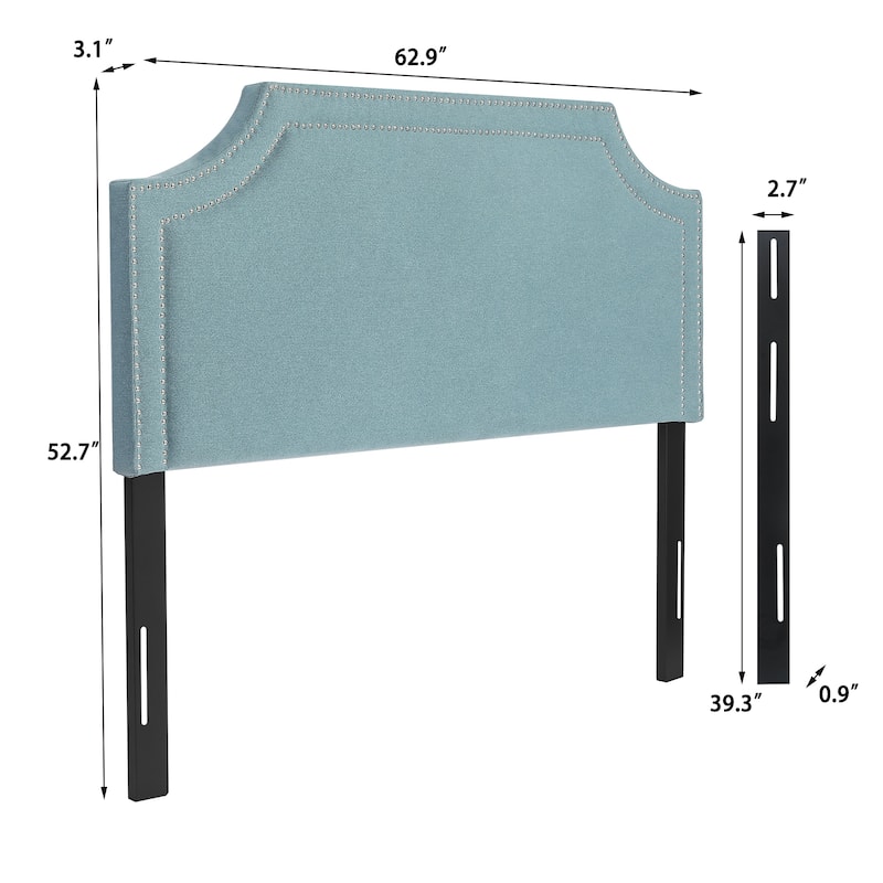 Adeco Fabric Upholstered Headboard with Nailhead for Queen Bed