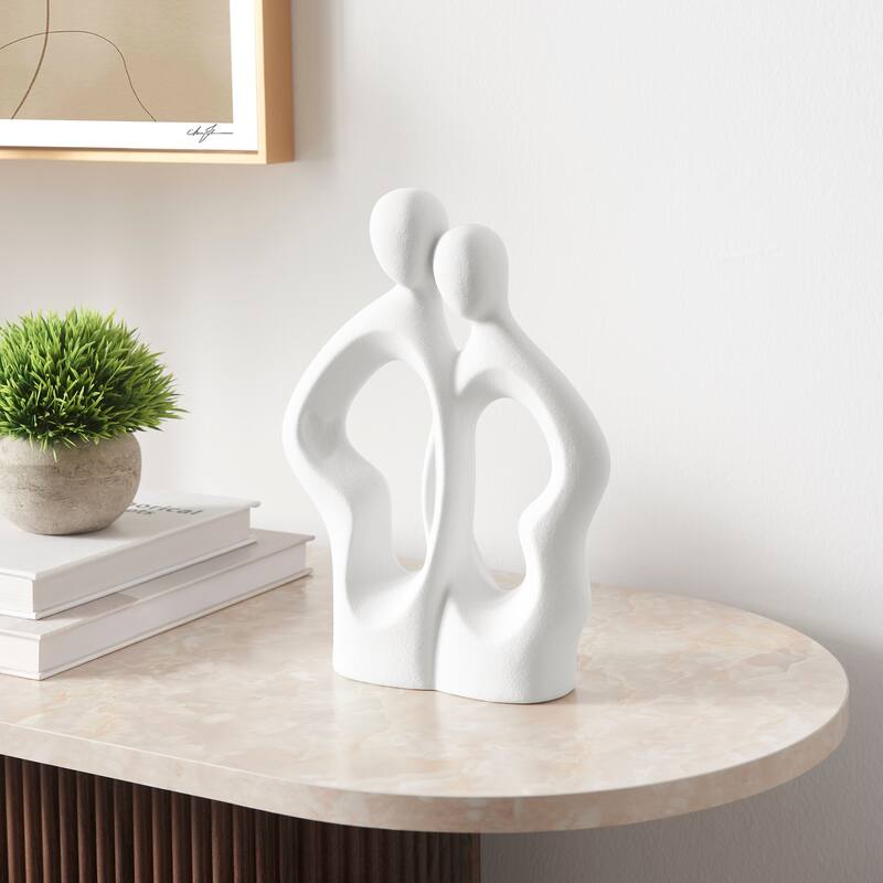 Hans White Abstract Embrace Couple Matte Ceramic Sculpture Set