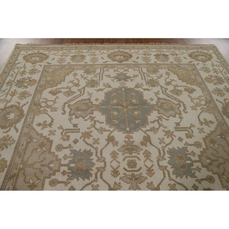 Floral Beige Oushak Oriental Area Rug Handmade Wool Carpet - 8'0"x 10'2"