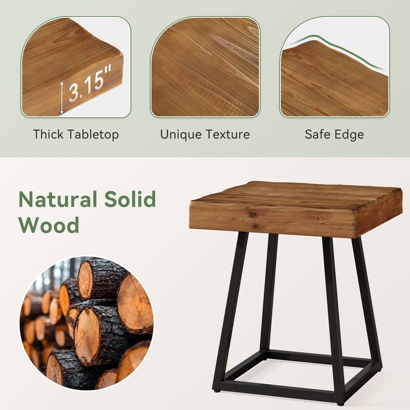 Solid Wood Industrial Nightstand with Metal Frame