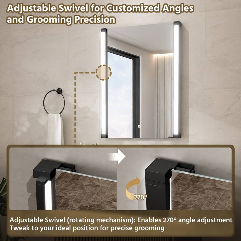 Modland 270° Adjustable LED Bathroom Mirror with Lights Stepless Dimming and Memory Function