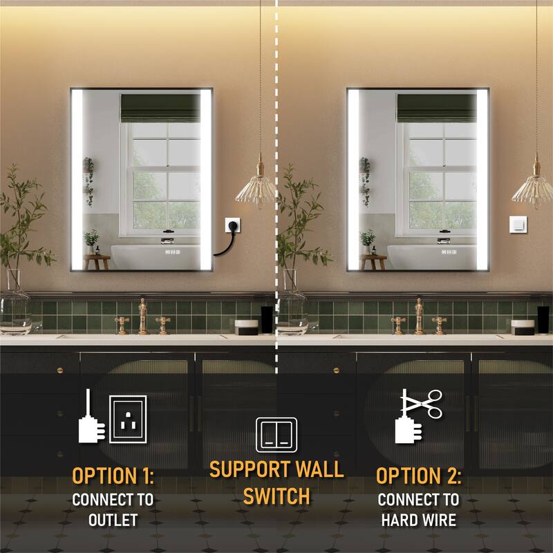 36"H Wall Mounted Bathroom Rectangle Framed LED Mirror With Memory Function