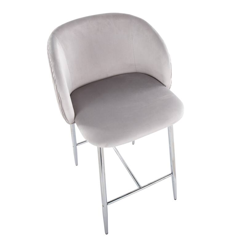Lumisource Waves Counter Stool in Chrome and Silver Velvet - Set of 2 - 21"Lx19.75"Wx36"H