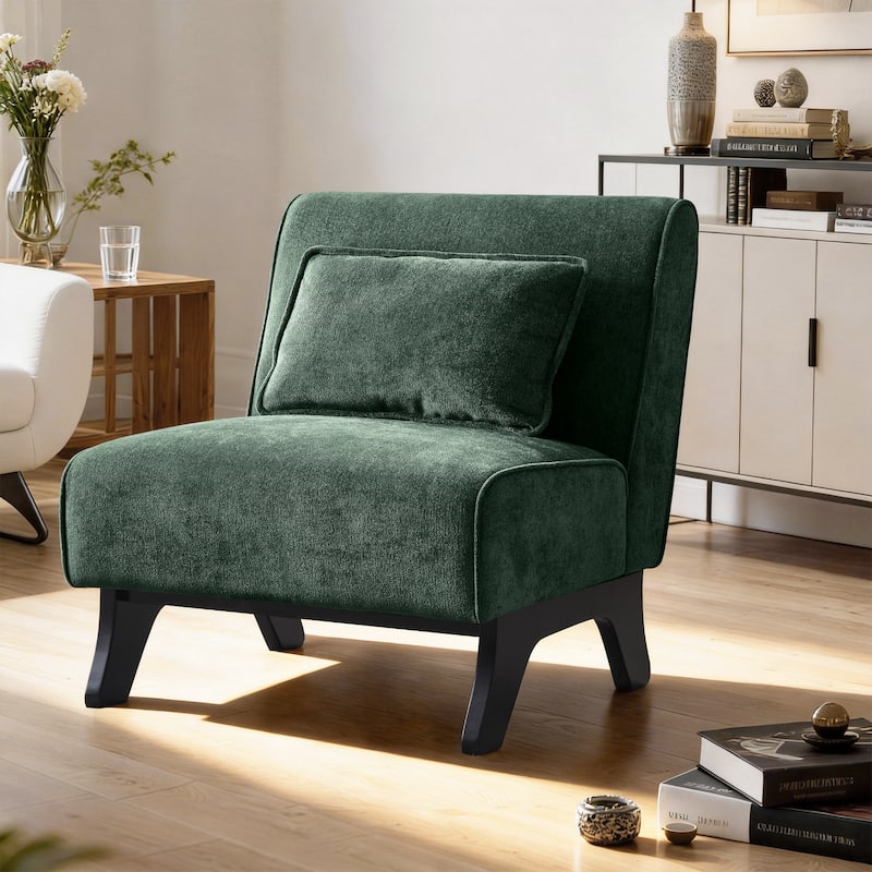 Huimo Modern armless chair with thick cushions and black wooden legs