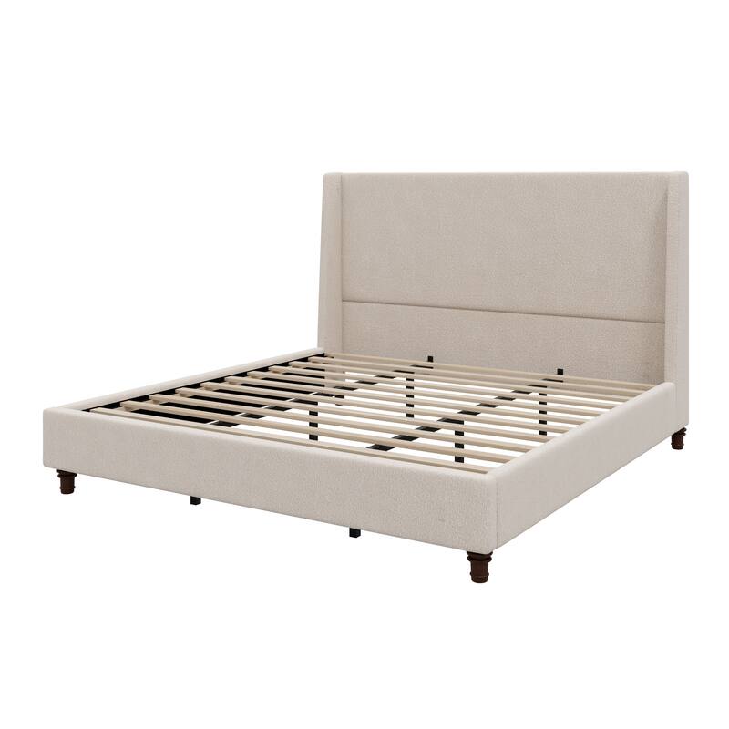 Christopher Knight Home - Modern 52.7" Tall Wingback Boucle Upholstered Platform Bed Frame with Solid Wood Legs & Slat Support