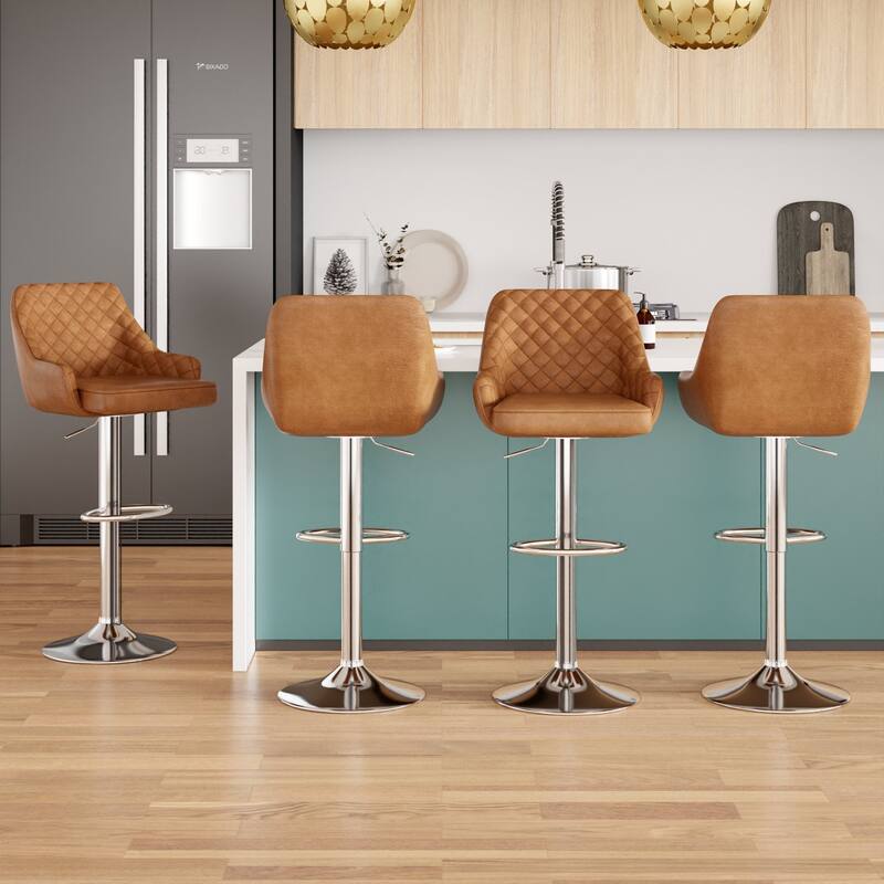 Javlergo 4-Pack Adjustable Bar Stools 24.4" to 32.7" Height Range with Footrest & Diamond Quilted Half-Back Counter Stools Set
