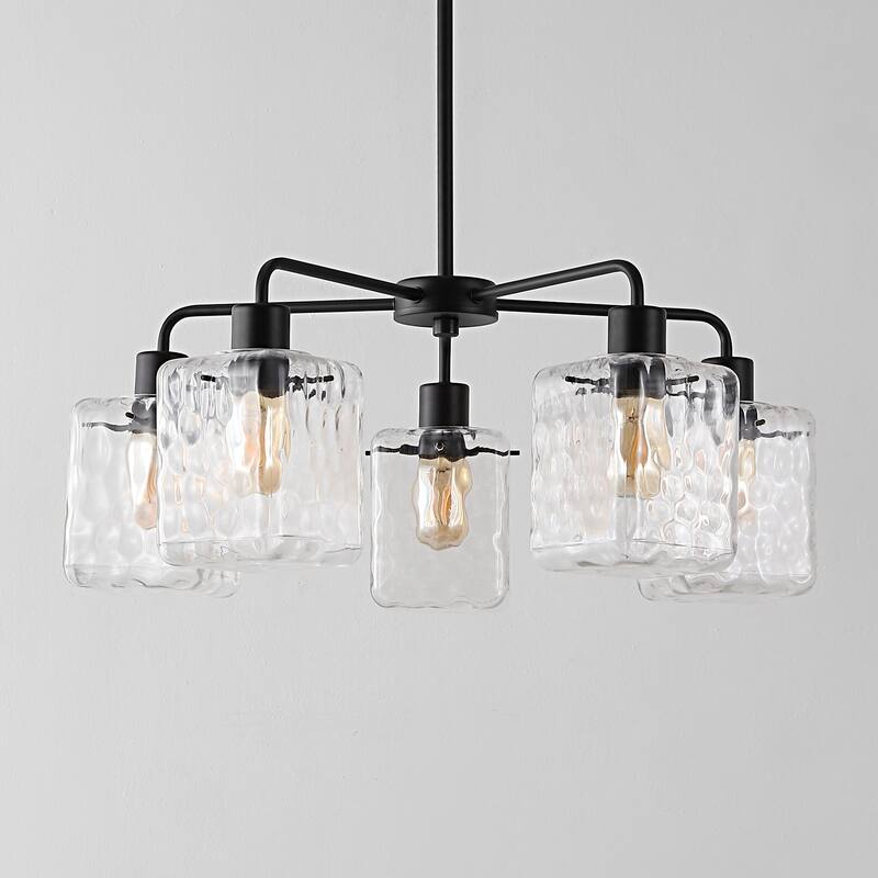 SAFAVIEH Lighting Jemima 49" Vintage Chandelier (5-Bulb) - 24" W x 24" D x 49" H - Clear/Black