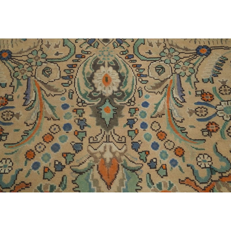 Hand Knotted Oriental 100% Wool Carpet Traditional Floral Beige & Ivories Tabriz Area Rug - 12' 5'' X 9' 10''