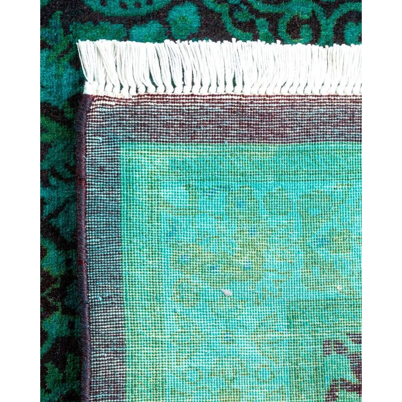 Overton Hand Knotted Wool Vintage Inspired Modern Contemporary Overdyed Blue Runner Rug - 2' 7" x 16' 1"
