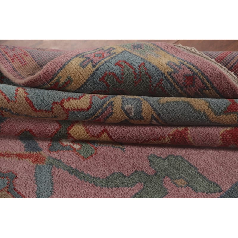 Transitional Pink Oushak Area Rug Hand-Knotted Wool Carpet - 8'2"x 9'10"