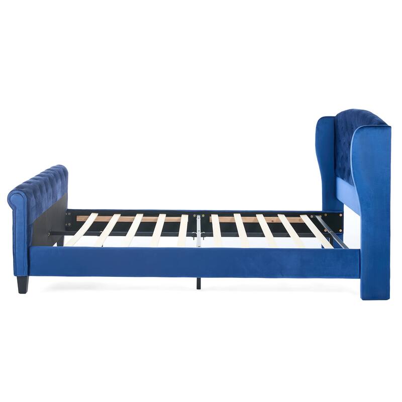 Christopher Knight Home - Amara Traditional Velvet Upholstered Sleigh Bed with Wingback Headboard & Scroll Footboard, Queen Size