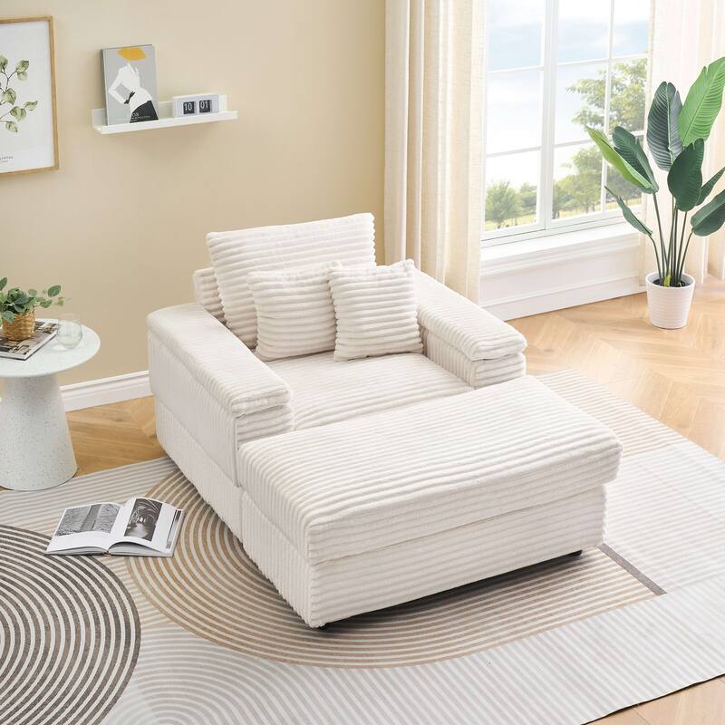 Corduroy Single Sofa Set with 2 Throw Pillows (500lb Capacity)
