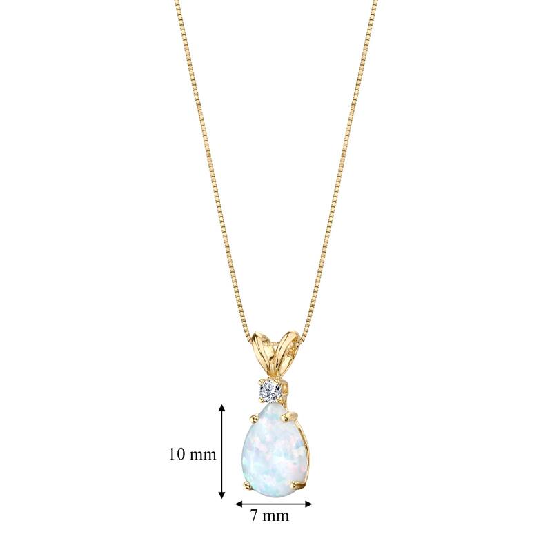 Oravo 14k Yellow Gold Pear Shape Created Opal Diamond Pendant