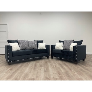 Pamelia Black Velvet Sofa and Loveseat Set - Bed Bath & Beyond - 39299088