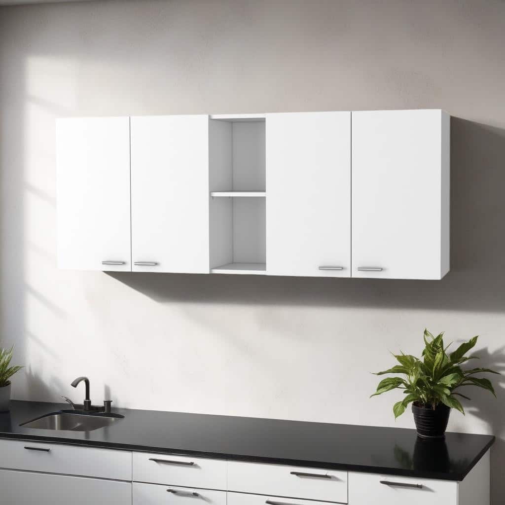 HomeRoots 59" White Wood Wall Mounted Accent Cabinet With Four Doors