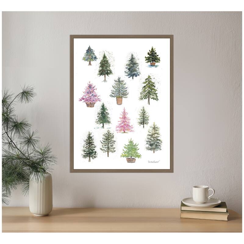 Kate and Laurel Framed Canvas 12 Tiny Holiday Trees by Patricia Shaw