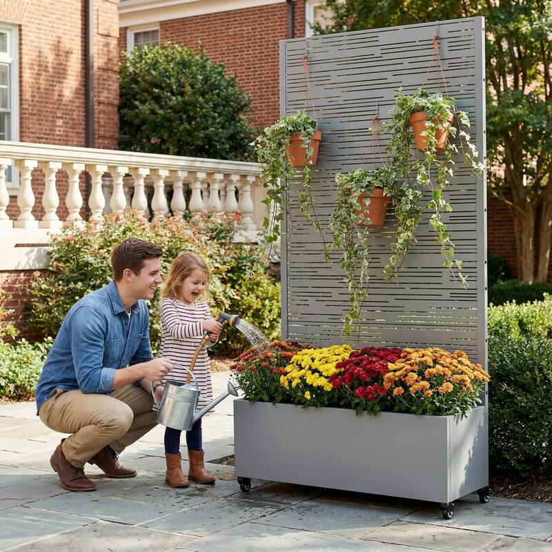 Raised Garden Bed Planter with Trellis Movable Planter Box with Lockable Wheels