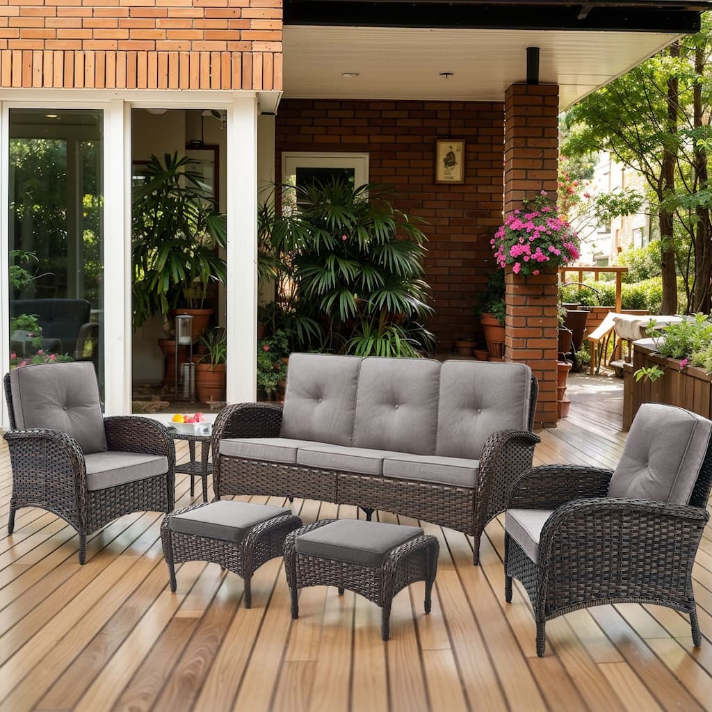 Outdoor Sofa Club Chair with Ottmans - Grey - Brown