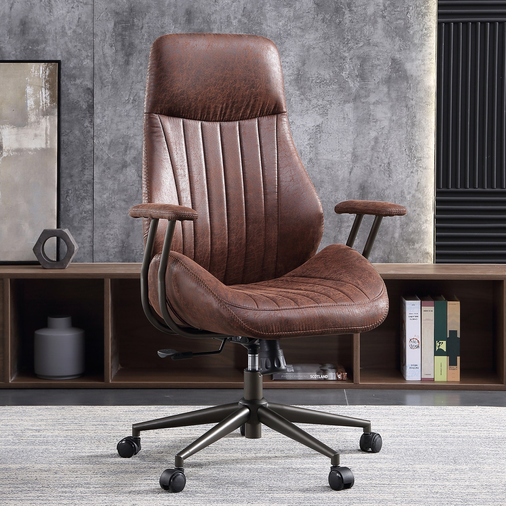 Allwex OL Dark Gray Suede Fabric Ergonomic Swivel Office Chair