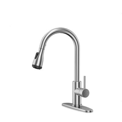 Stainless Steel Brushed Nickel Touchless Smart Kitchen Sink Faucet with 4Mode Pull Down Kitchen Sprayer