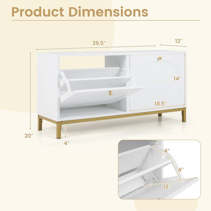 Gymax Shoe Storage Bench Narrow Entryway Bench w/ 2 Flip Drawers &