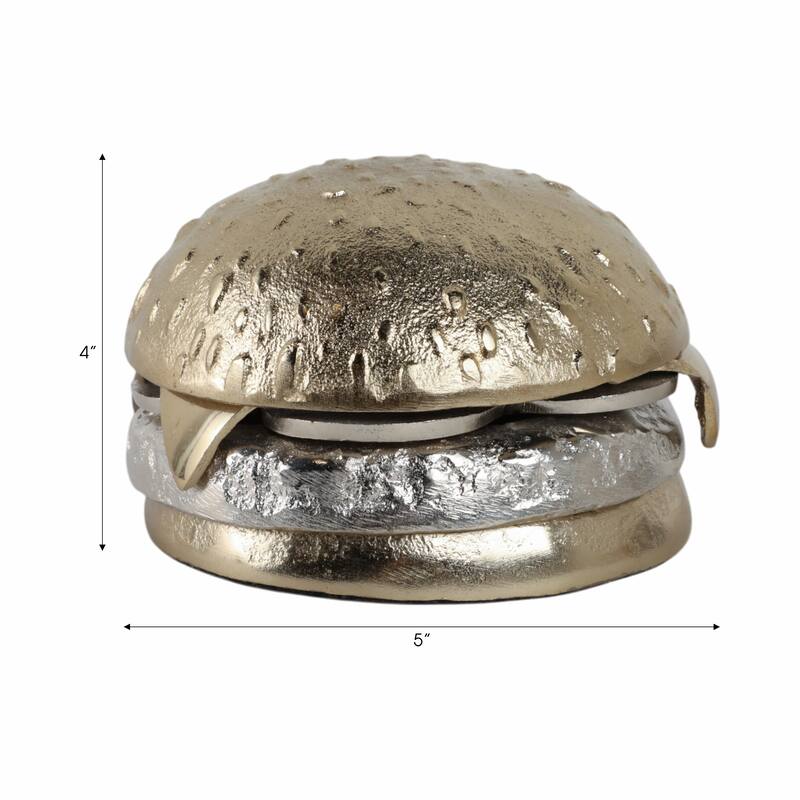 Aluminum Decorative Object Burger Shape - 3" Silver & Gold - 5" x 5" x 3.25"