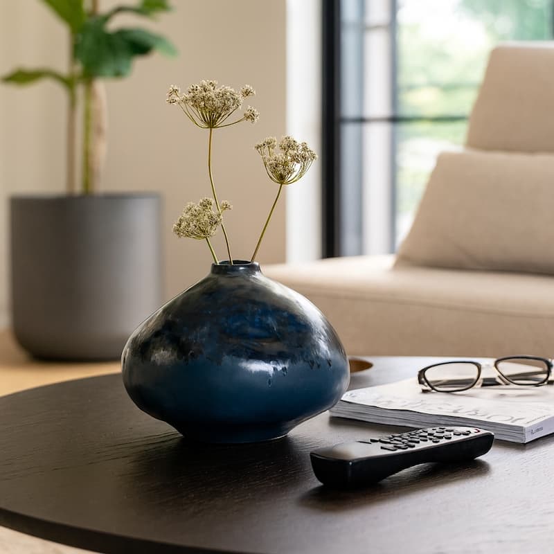 Decorative Vase - Blue Ceramic Finish Details