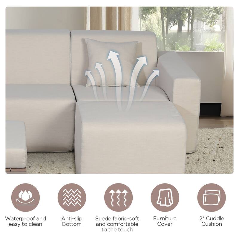Outdoor and Indoor Modern Modular Patio Sectional Sofa with L-Shape Chaise, Cloud Sectional Couch with Comfy Chaise