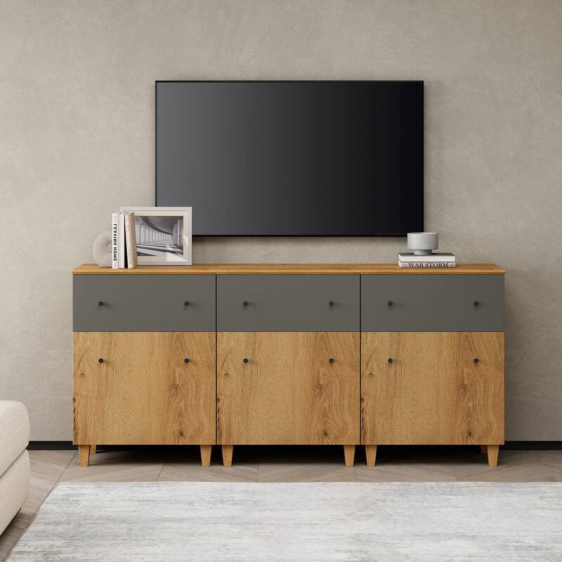 WAMPAT Modern TV Cabinet Stand with Drawers and Door
