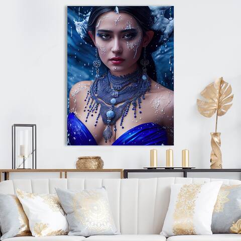 Designart 'Silver Ice And Blue Archangel V' Woman Fantasy Metal Wall Art