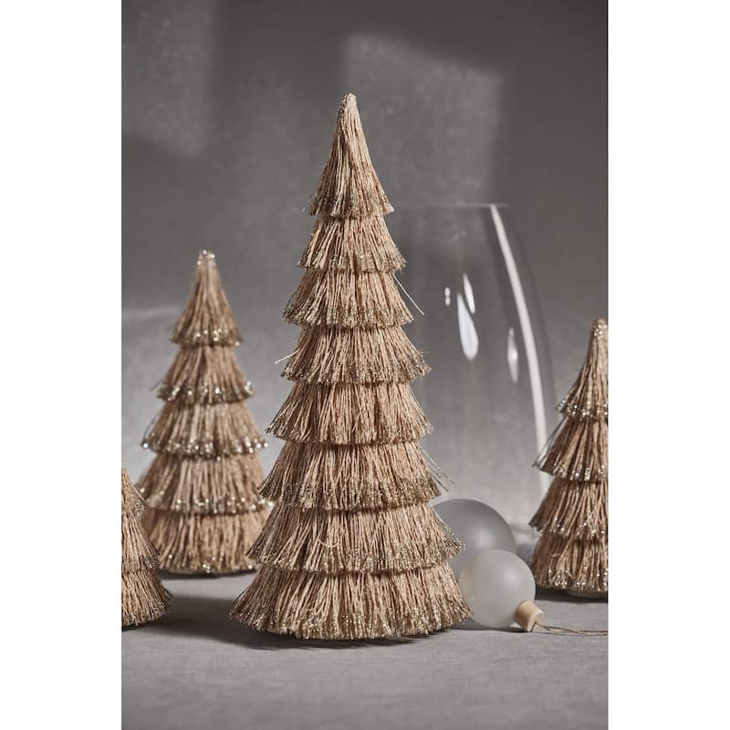 All Natural Abaca Rope Decorative Tree w/ Champagne Glitter Trim, 21.75"