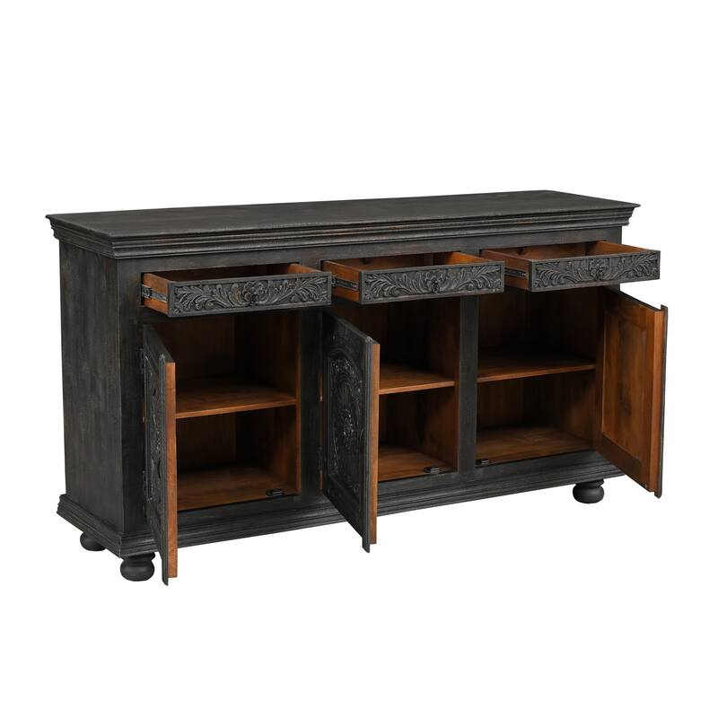 Florence Handcrafted Solid Wood Sideboard with Carved Floral Storage