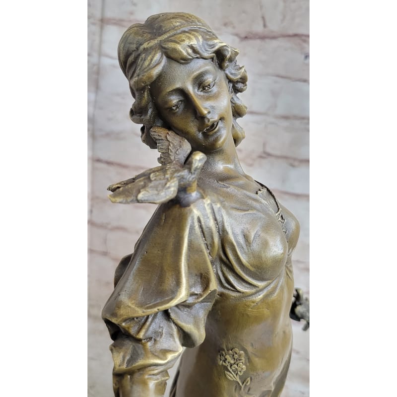 Incredible Large Victorian Solid Bronze Princess Female Bird Figurine Statue Art
