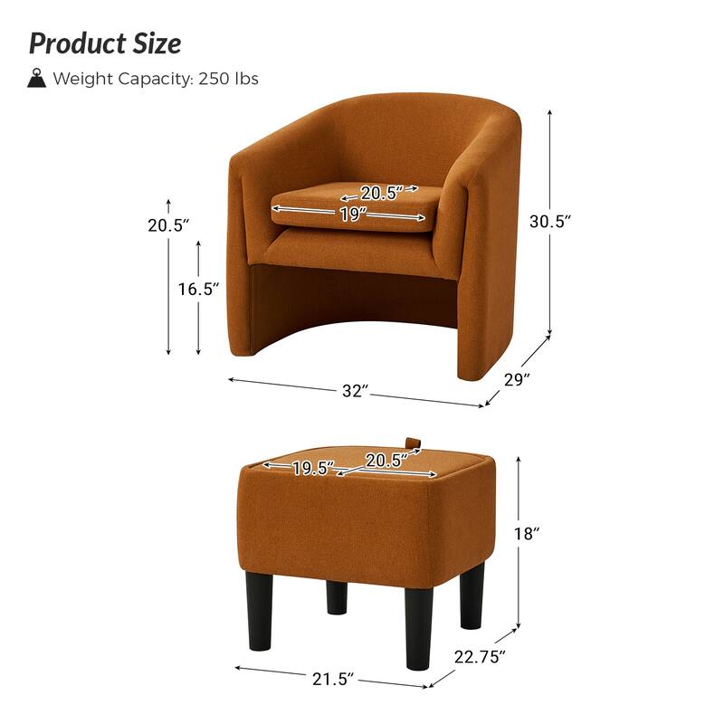 Arturo Modern Upholstered Armchair with Storable Removable Leg Ottoman Set of 2 by HULALA HOME