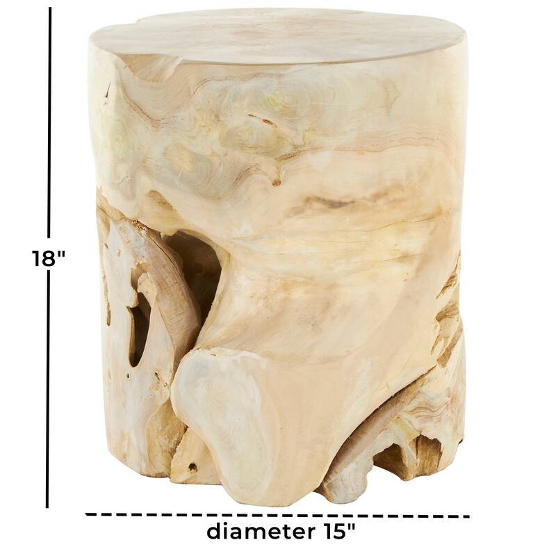 Light Brown Teak Wood Handmade Live Edge Side End Accent Table with Natural Cutouts