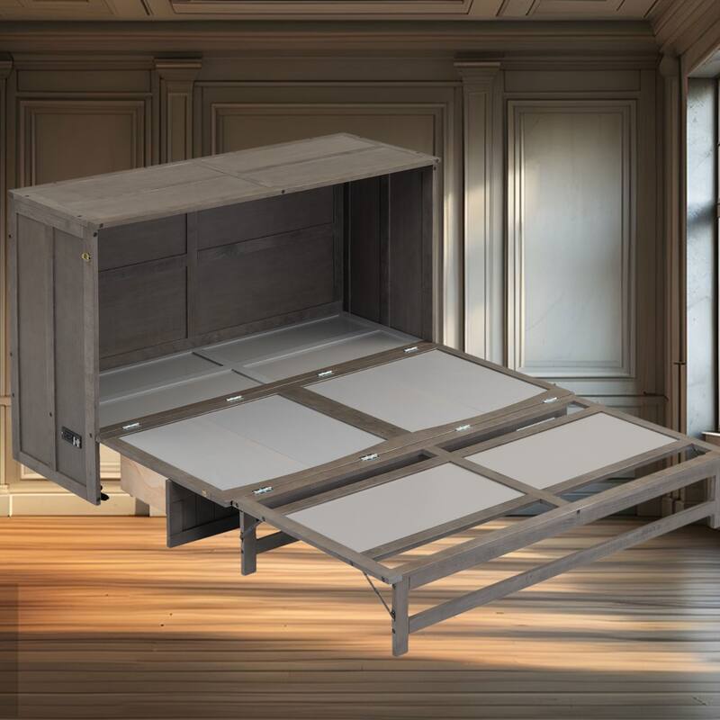 Queen Size Murphy Bed with Built-In Charging Station and Large Storage Drawer for Modern Living Rooms or Guest Rooms