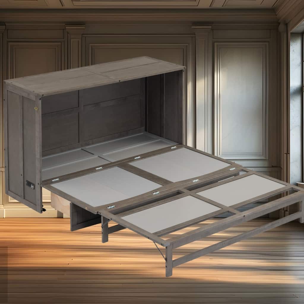 Queen Size Murphy Bed with Built-In Charging Station and Large Storage Drawer for Modern Living Rooms or Guest Rooms