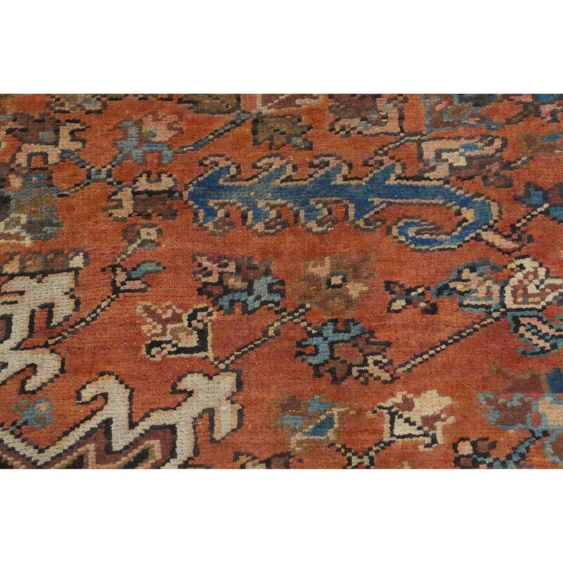Hand Knotted Oriental 100% Wool Carpet Traditional Medallion Oranges & Rust Heriz Area Rug - 13' 7'' X 9' 4''
