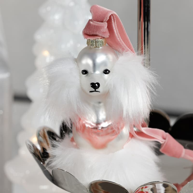 Glass Standard Poodle Christmas Hanging Ornaments, Set of 12