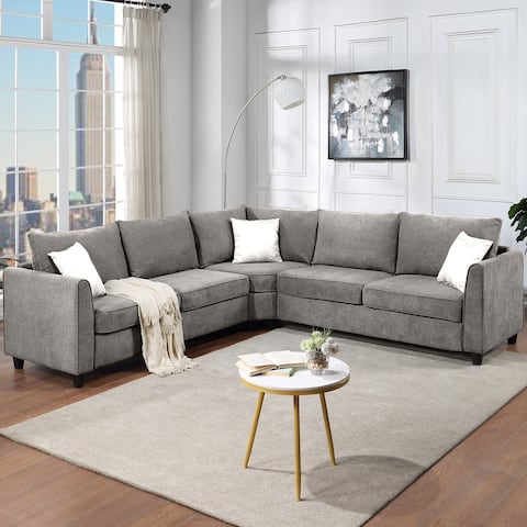 L- Shape Big Sectional Sofa Couch in Fabric with 3 Pillows