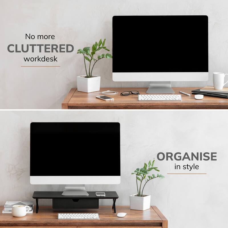 Jani Wood Monitor Stand Riser Desk - Ergonomic Design Stand, Desktop Organizer Table for Home, Office Workspace, Gaming Desk