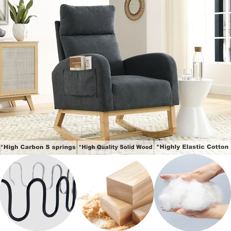 27.6"W Arm Rocking Chair with Soild Wood Frame and High Backrest